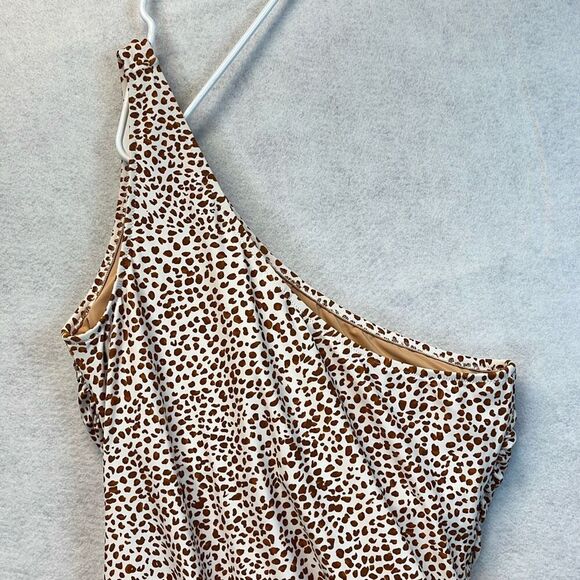 J. CREW One Piece Swimsuit XXL Brown White Animal Print Ruched One Shoulder - Picture 11 of 13